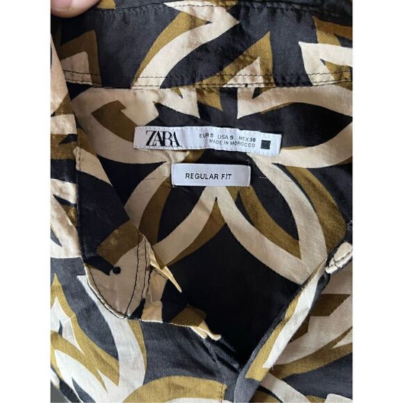 Zara Black Tan Regular Fit Floral Short Sleeves Hawaiian Shirt Size Small - Picture 4 of 5